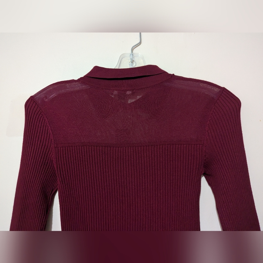 RW&Co Long-Sleeve Polo Ribbed Sweater With Sheer Yoke Size XS New! - Picture 13 of 15